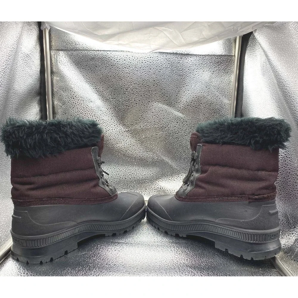 VTG 90s Sorel Caribou Snow Boots Womens 10 Burgundy Black Kaufman Made In Canada